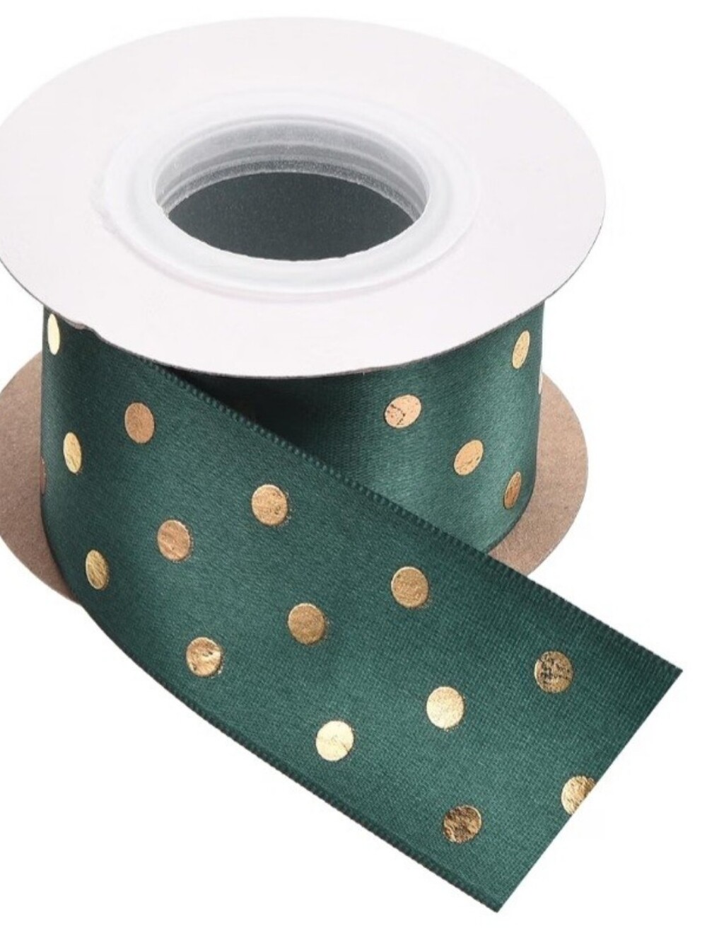 Elegant Green Satin Ribbon with Gold Polka Dots Party Supplies 1.5" Wide 5 Yards